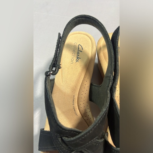 Clarks black wedge sandals sling back - Picture 5 of 8